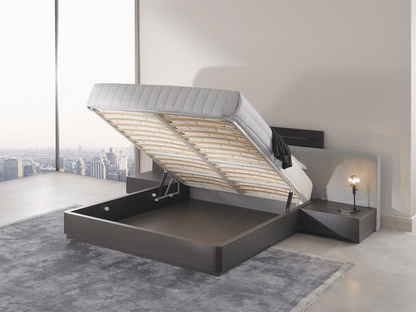 Cama doble con almacenaje y cabecero con cortes