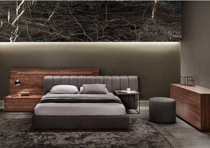Cama doble con almacenaje y cabecero con cortes
