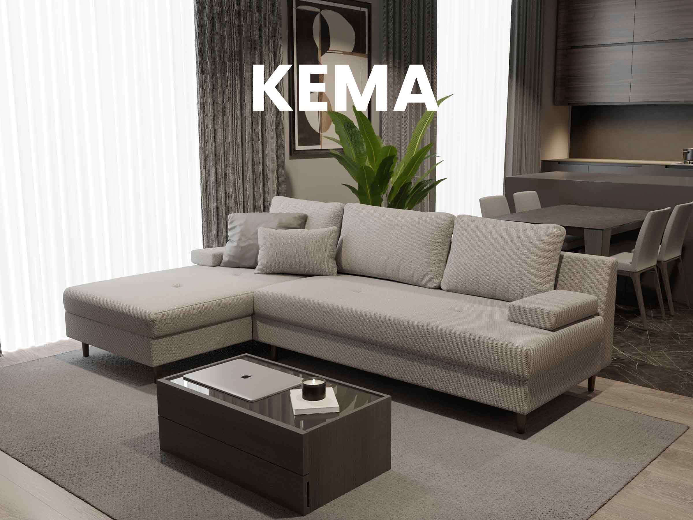 Kema Corner Chaise Sofa Bed with Storage