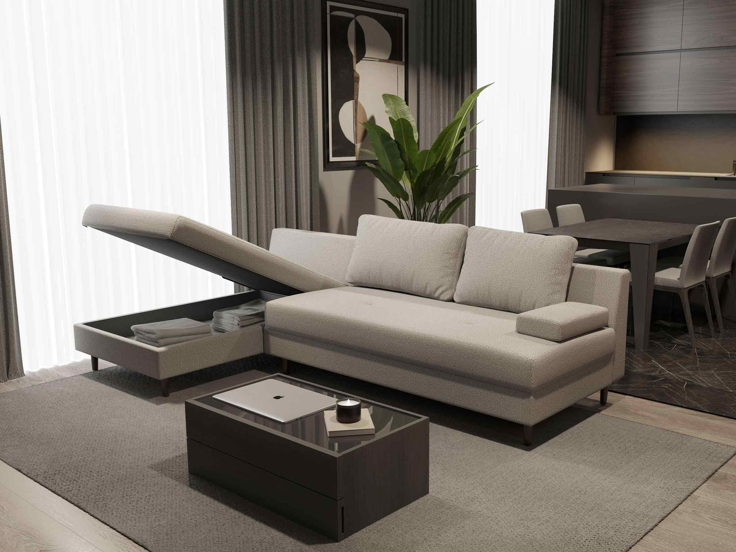 Kema Corner Chaise Sofa Bed with Storage